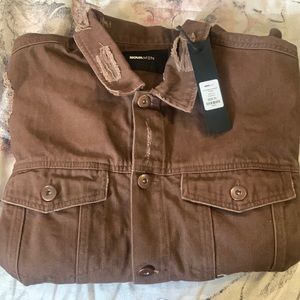 Fashion nova men distressed dark brown denim jacket